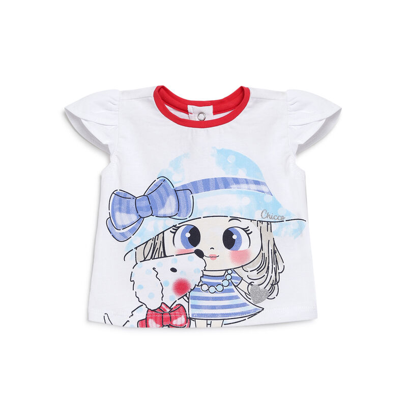 Girls White Printed Short Sleeve T-shirt image number null